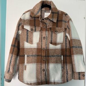 Avec Les Filles Tan, Cream & Gray Plaid Shacket
